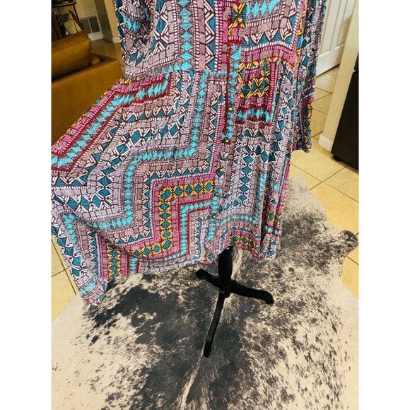Boho Uncle Frank Anthropologie Multicolor Aztec Shirt Dress Coastal Cowgirl M - Picture 9 of 10